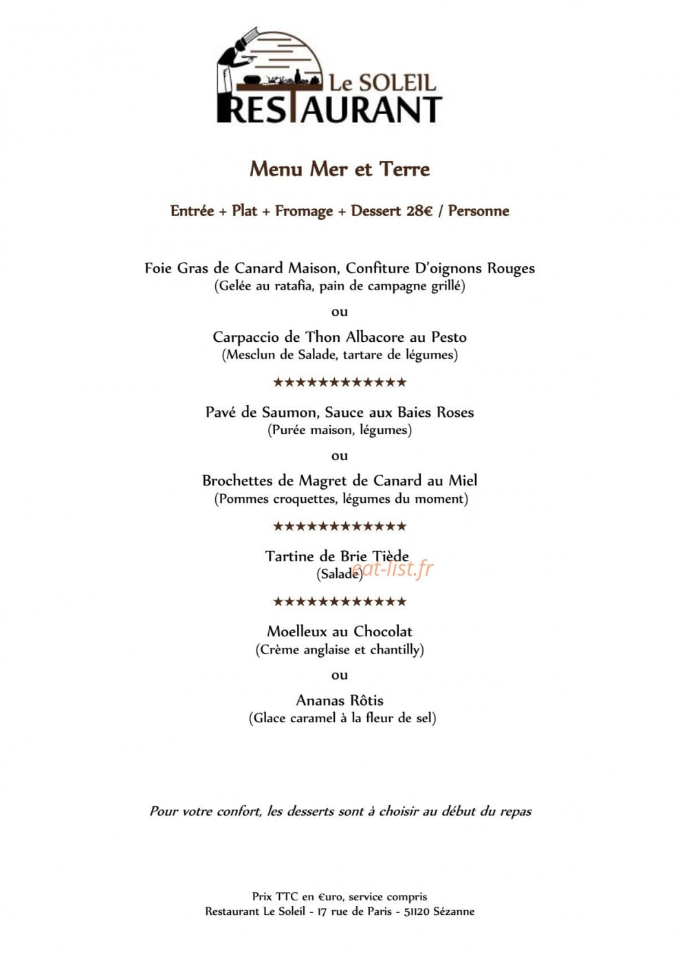 Resto Le Soleil — carte page 3