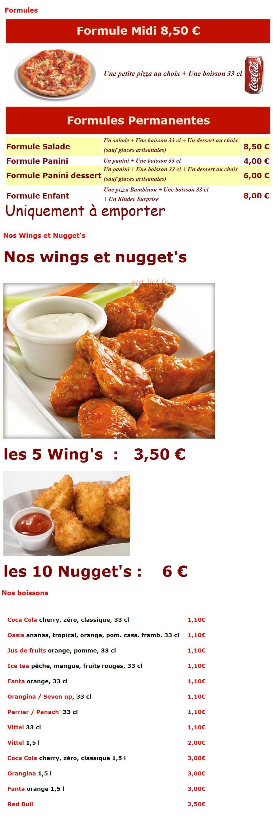 Vik'pizza — carte page 1