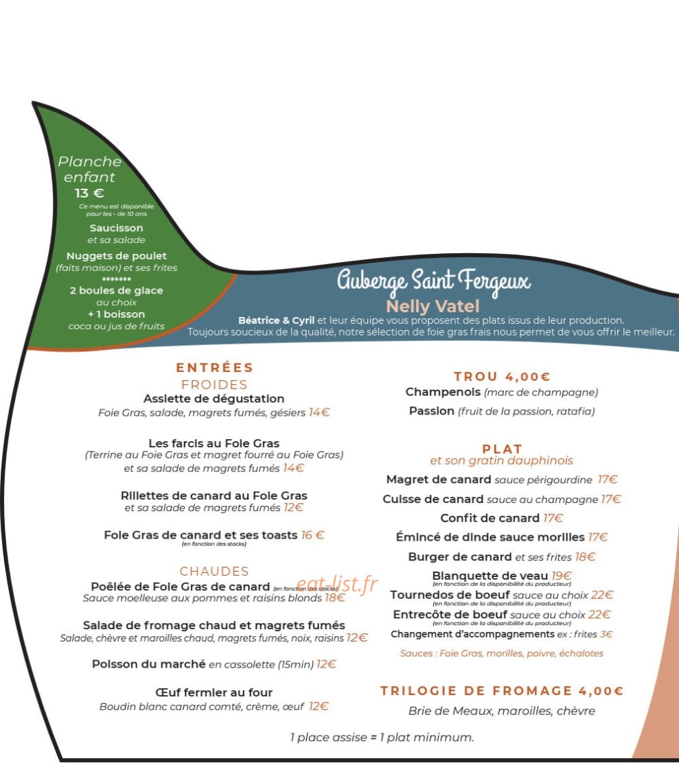 Auberge de Saint Fergeux — carte page 1