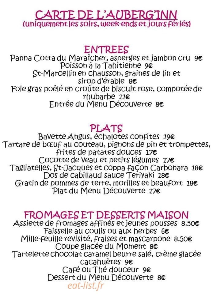 L'Auberg'Inn — carte page 1