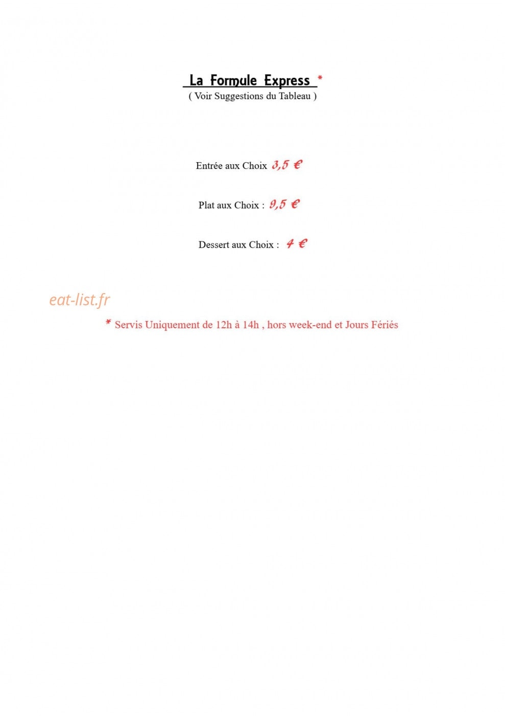 L' Ardoise Gourmande — carte page 1