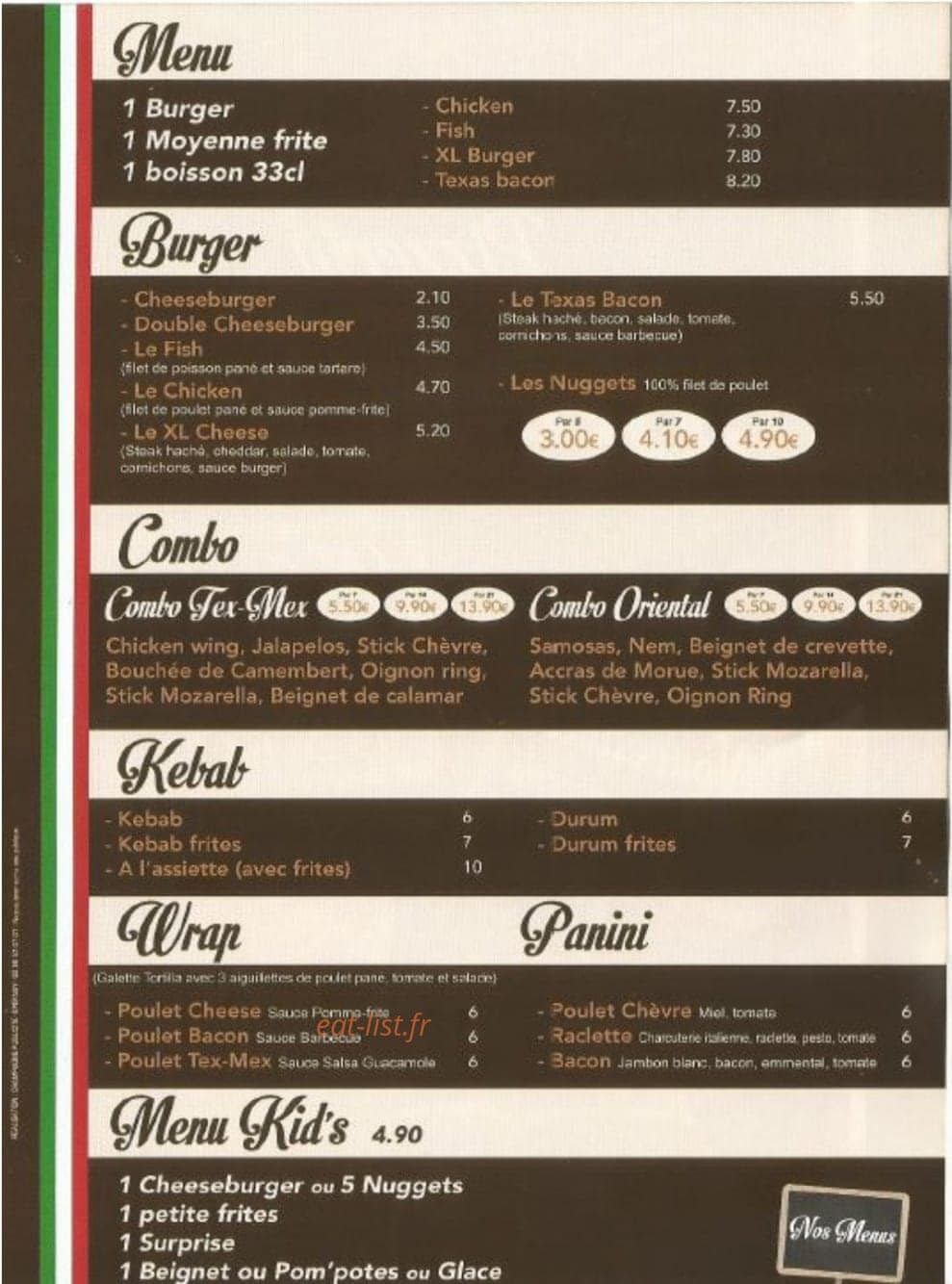 Pizzeria bella notte — carte page 1