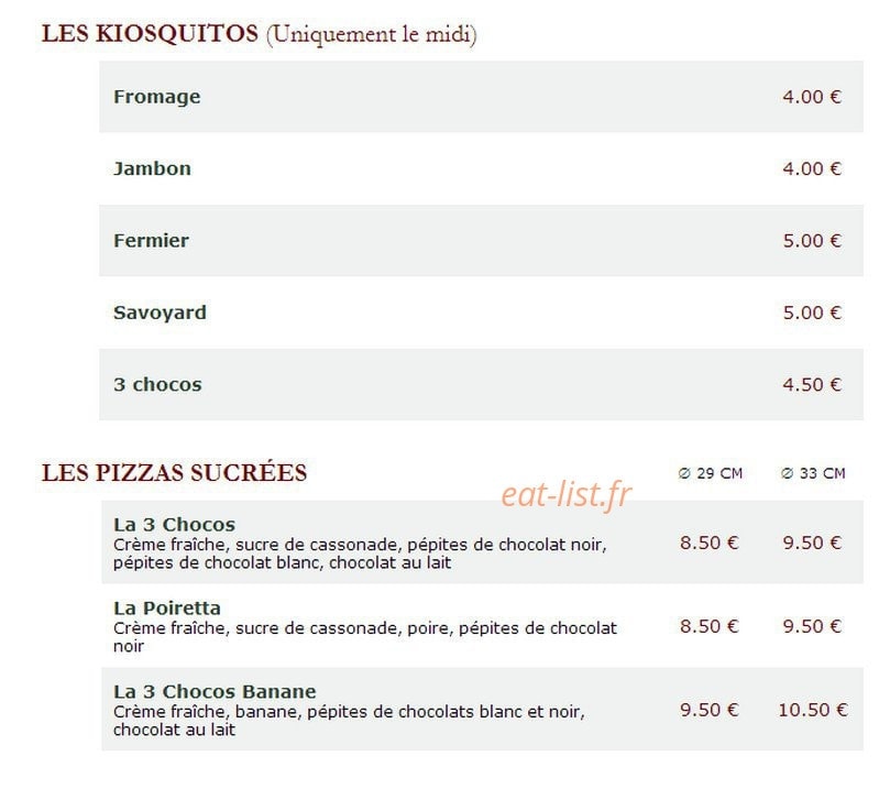 Le Kiosque à Pizzas — carte page 3