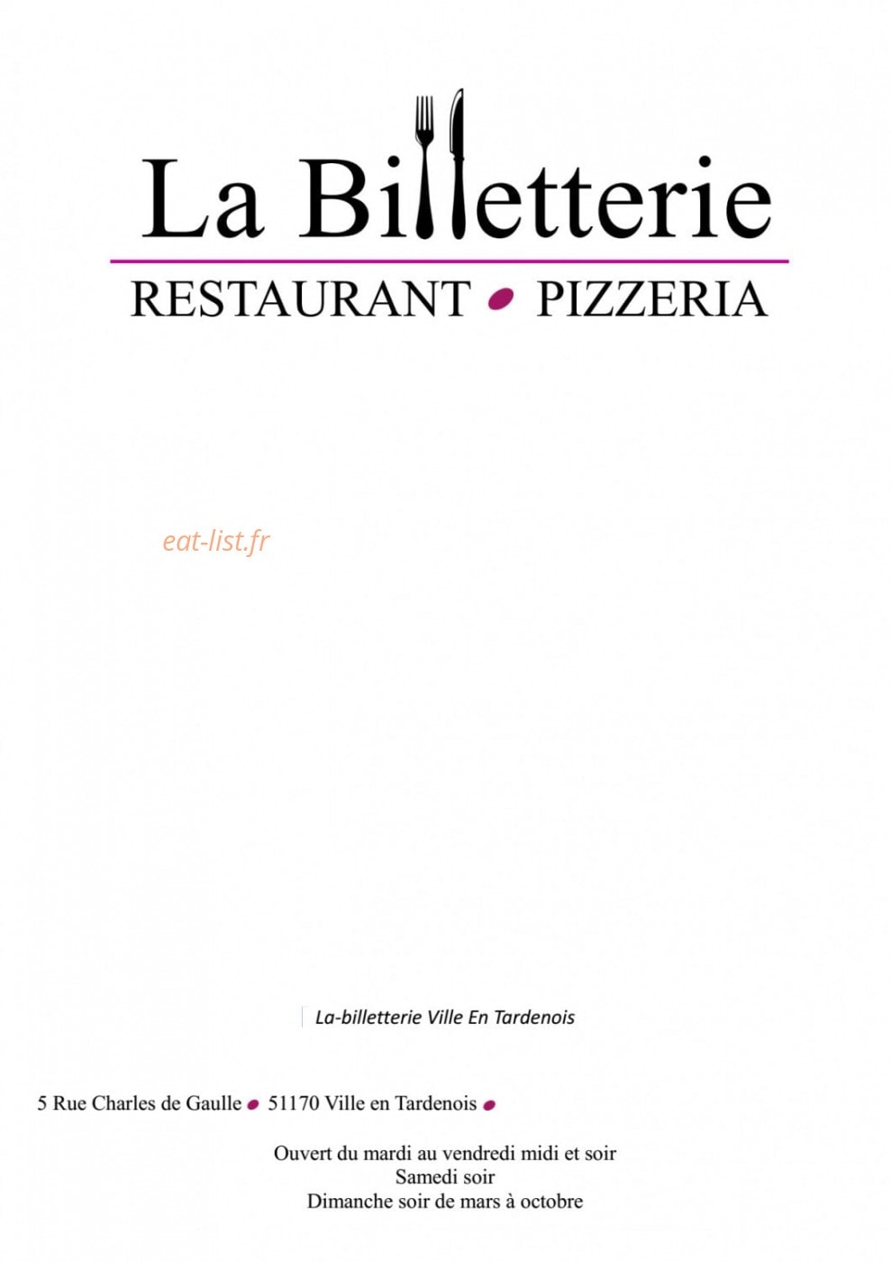 carte et menu La BilletterieVille en Tardenois