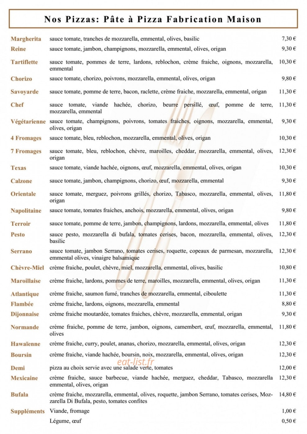 Carte et menu de La Billetterie à Ville en Tardenois — les pizzas