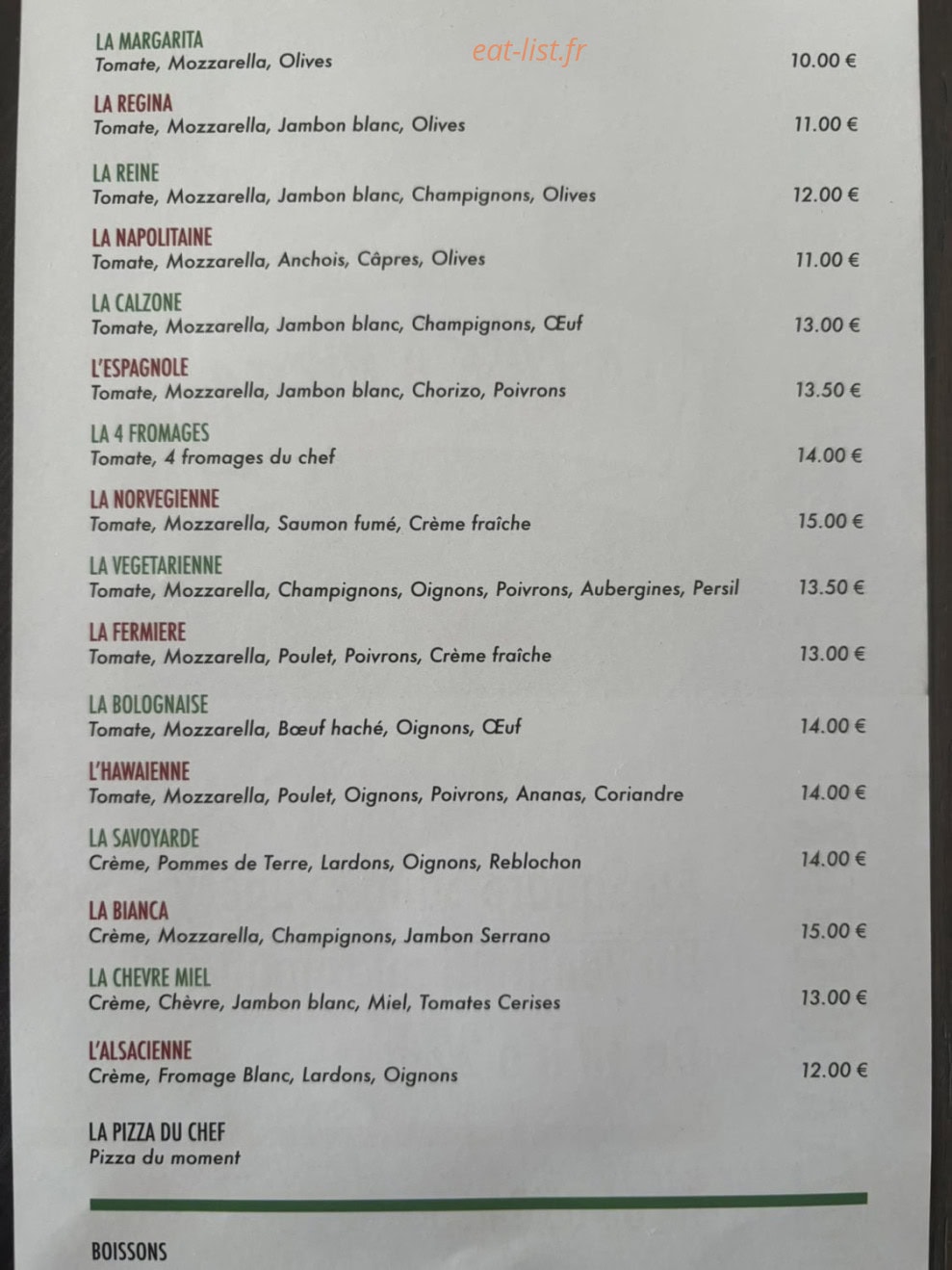 La Case à Pizza — carte page 1