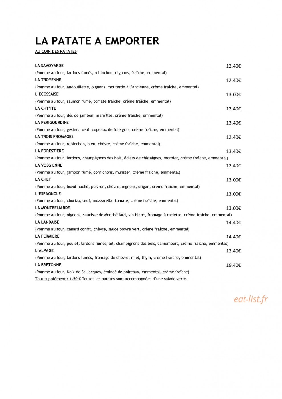 Au Petit Fourneau — carte page 1
