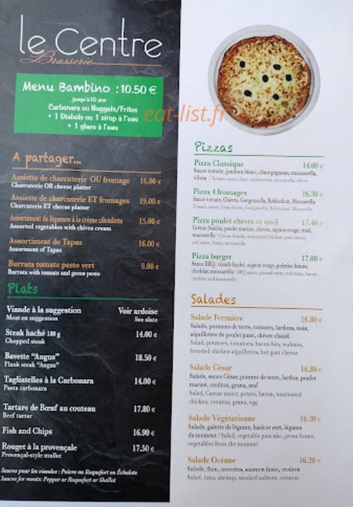Bar Le Centre — carte page 1