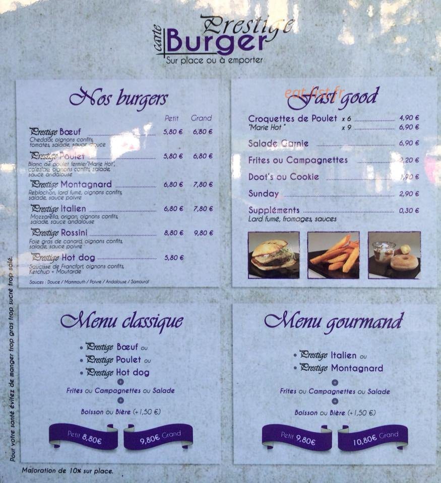 Prestige burger — carte page 1