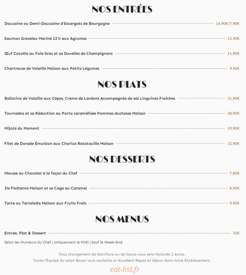 Restaurant Boyer — carte page 1
