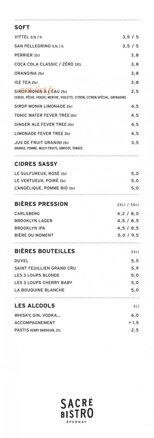 Sacré Bistro — carte page 3