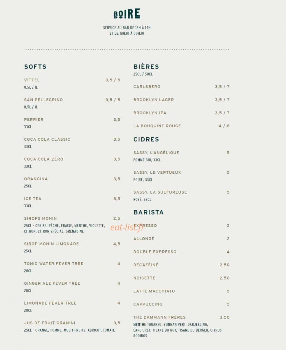 Sacré Bistro — carte page 2