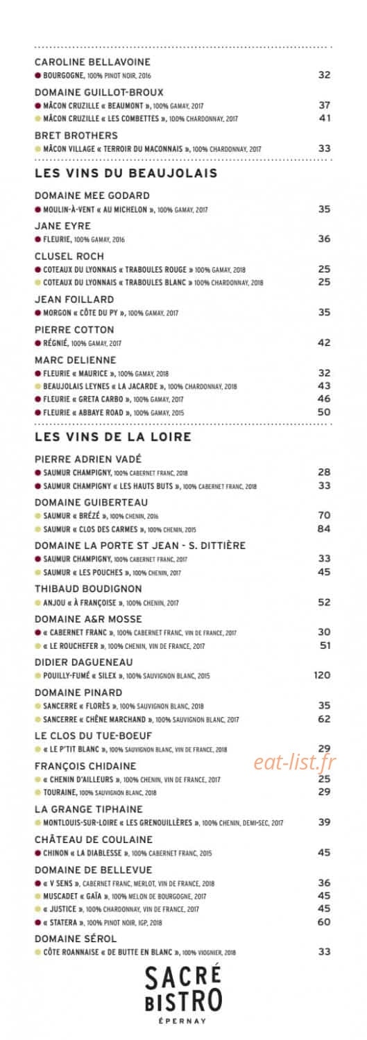 Sacré Bistro — carte page 5