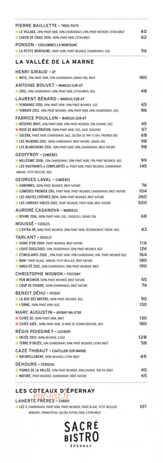 Sacré Bistro — carte page 9