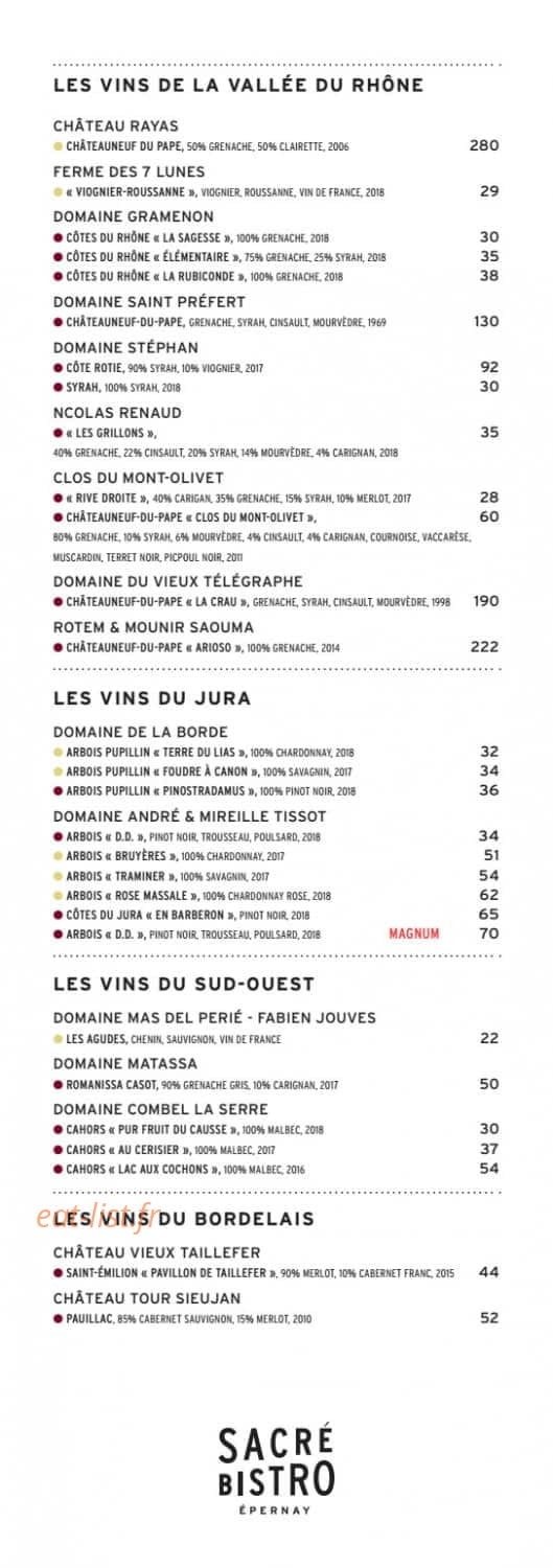 Sacré Bistro — carte page 8