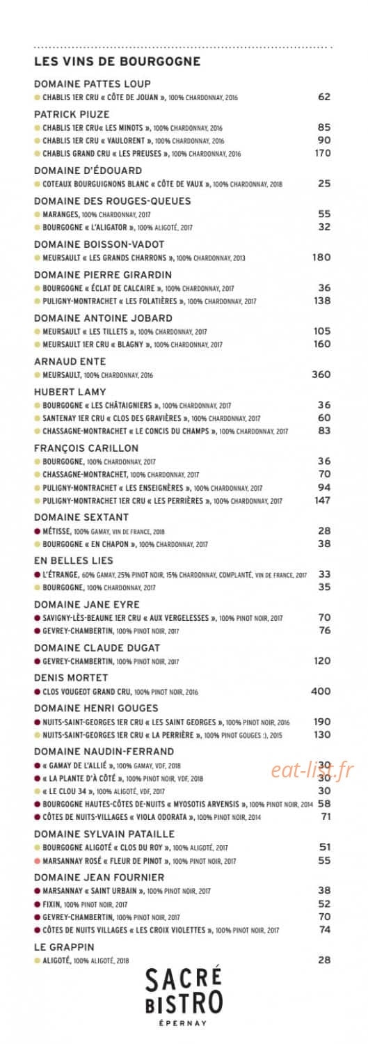 Sacré Bistro — carte page 10