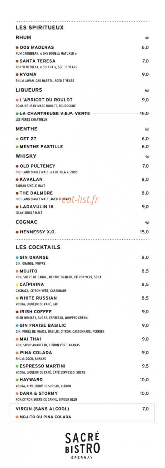 Sacré Bistro — carte page 11