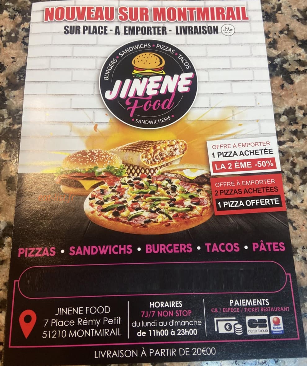 Jinene food — carte page 1