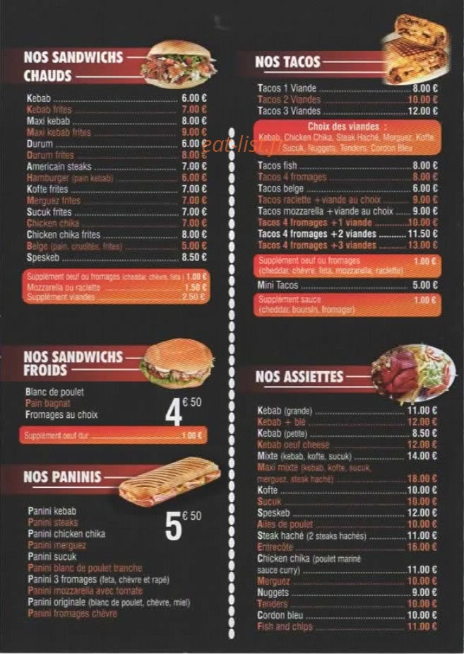 Tacos kebab — carte page 3