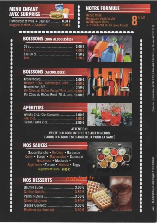 Tacos kebab — carte page 4