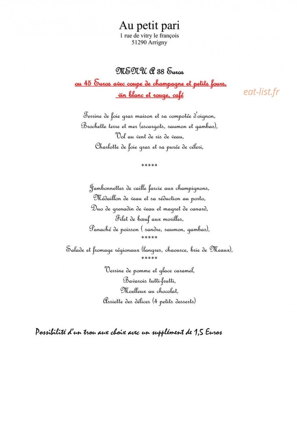 Au petit pari — carte page 10