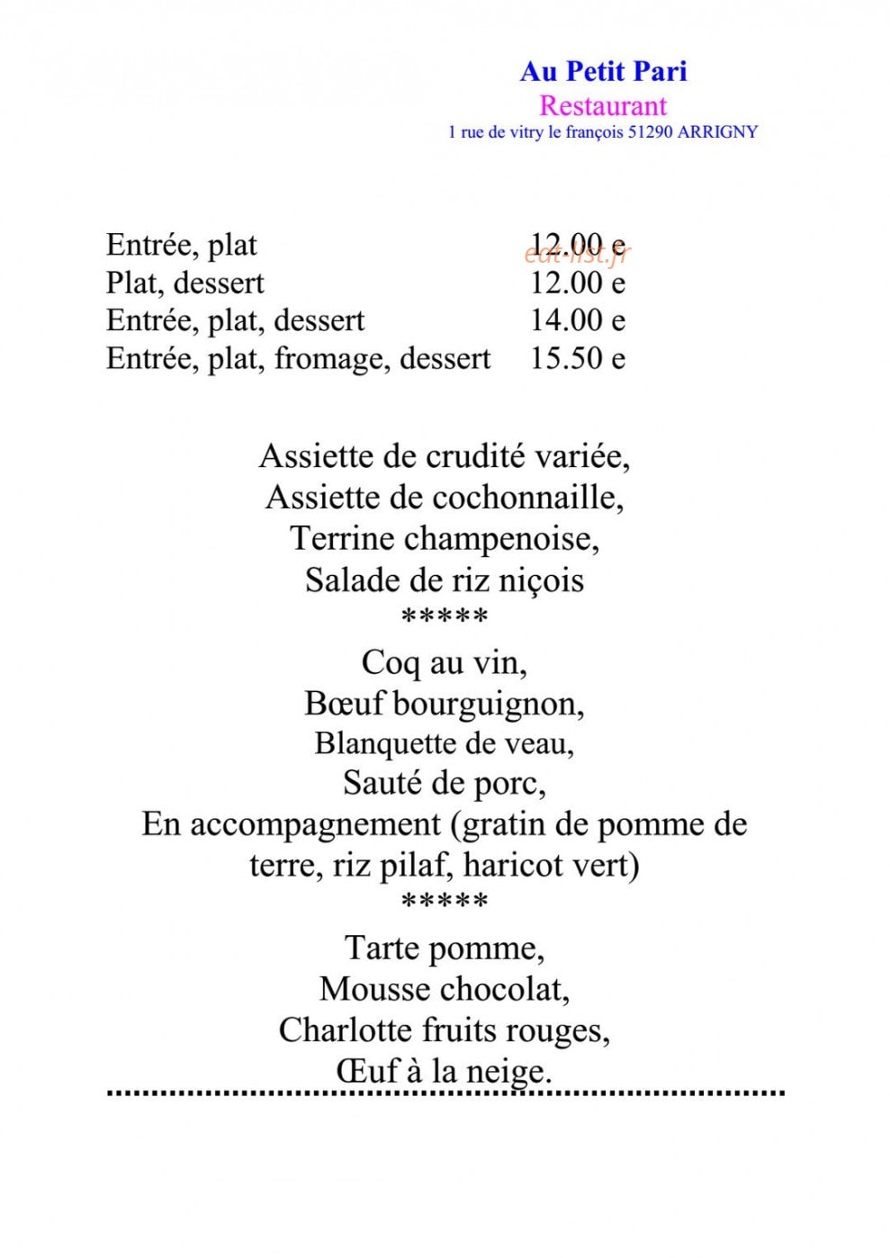 Au petit pari — carte page 16