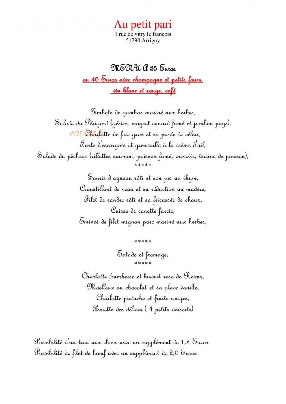 Au petit pari — carte page 9