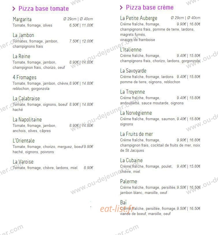 La Petite Auberge — carte page 1