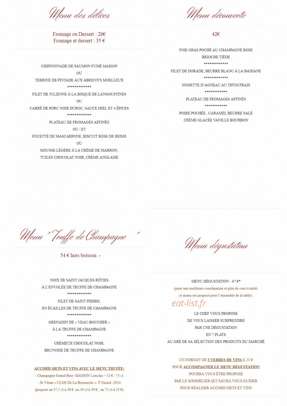 Carte et menu de O délices des papilles à Matignicourt Goncourt — Les menus