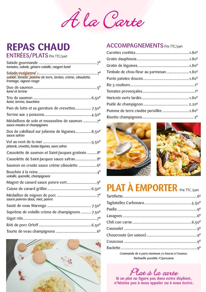 Carte et menu de La Cuisine Des Voisines à Vitry le Francois — Repas chaudes