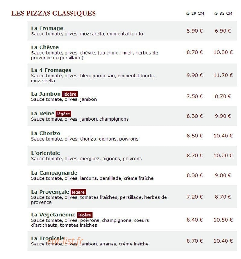 Le Kiosque à Pizzas — carte page 1