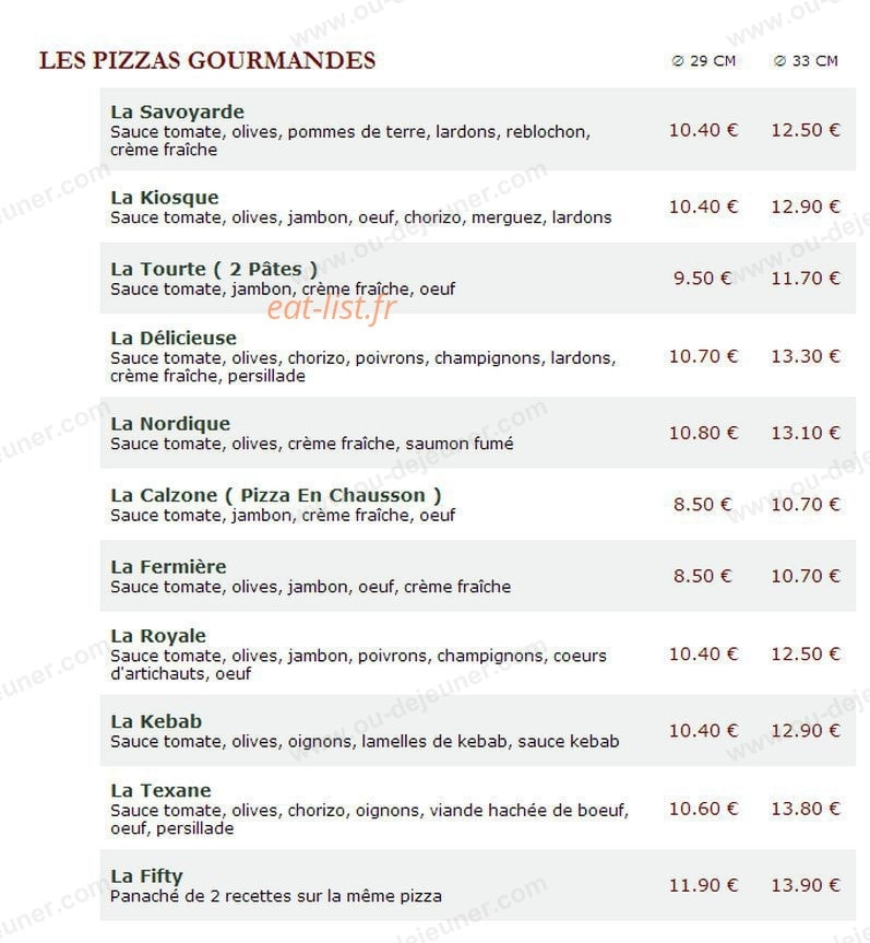 Le Kiosque à Pizzas — carte page 2