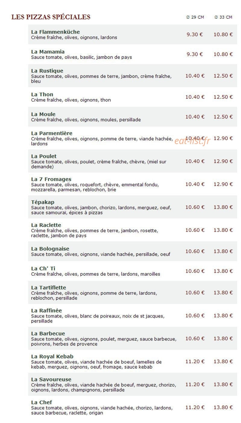Le Kiosque à Pizzas — carte page 3