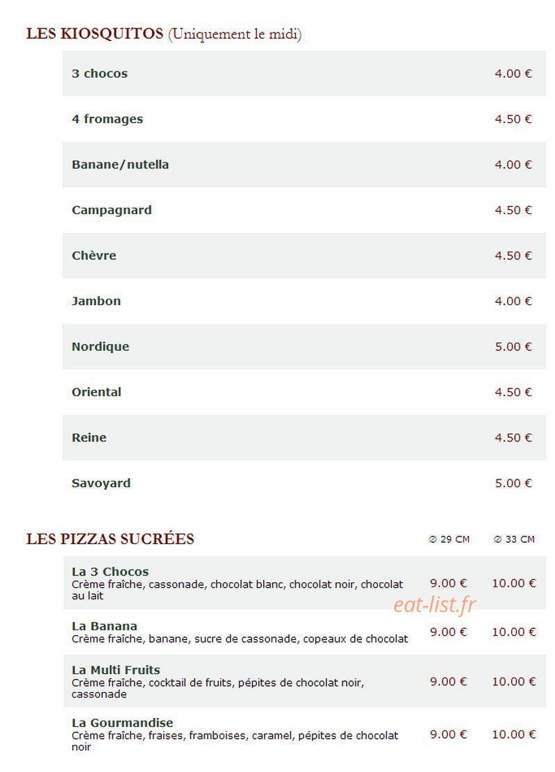 Le Kiosque à Pizzas — carte page 4