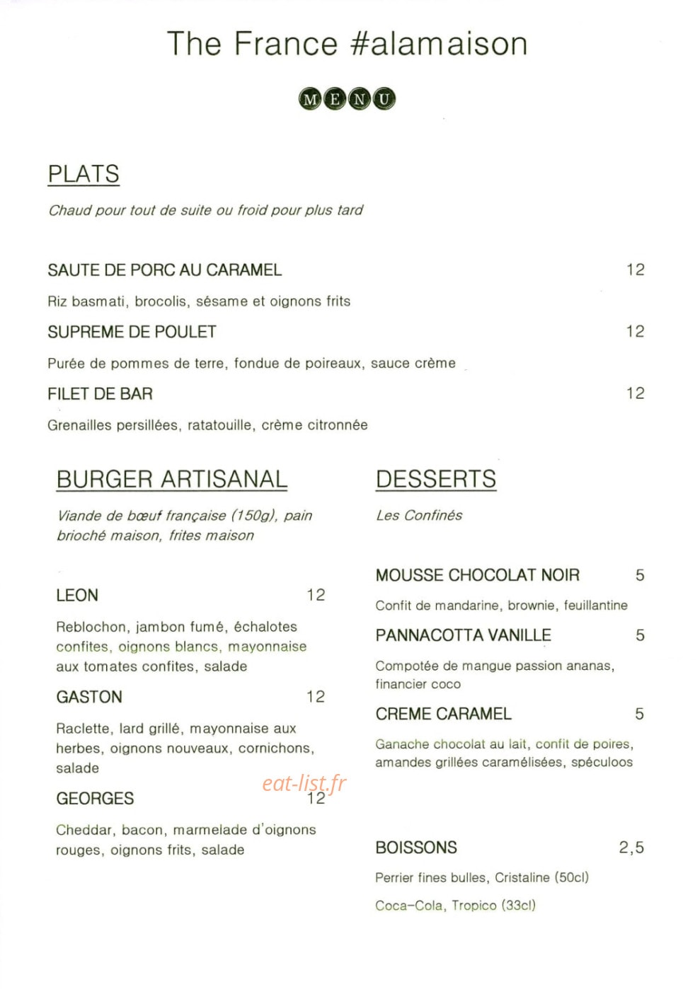 Carte et menu de The France à Vitry le Francois — La carte