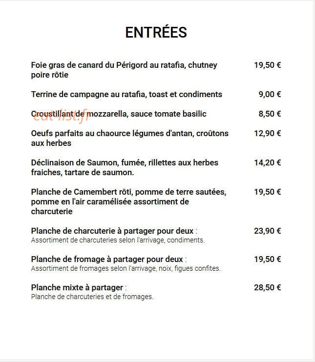 Carte et menu de Aux Délices Des Papilles à Cormontreuil — Les entrées