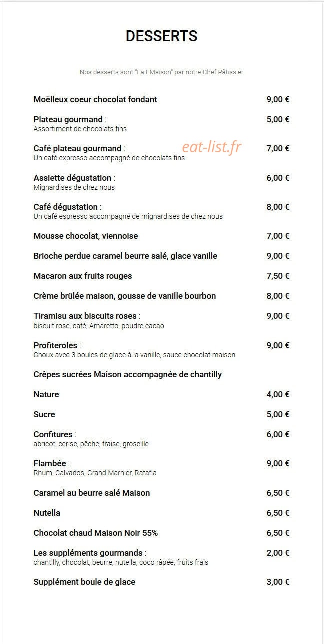 Carte et menu de Aux Délices Des Papilles à Cormontreuil — Les desserts