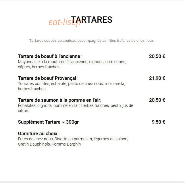 Carte et menu de Aux Délices Des Papilles à Cormontreuil — Les tartares