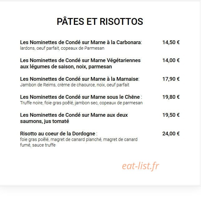 Carte et menu de Aux Délices Des Papilles à Cormontreuil — Les pâtes et risottos