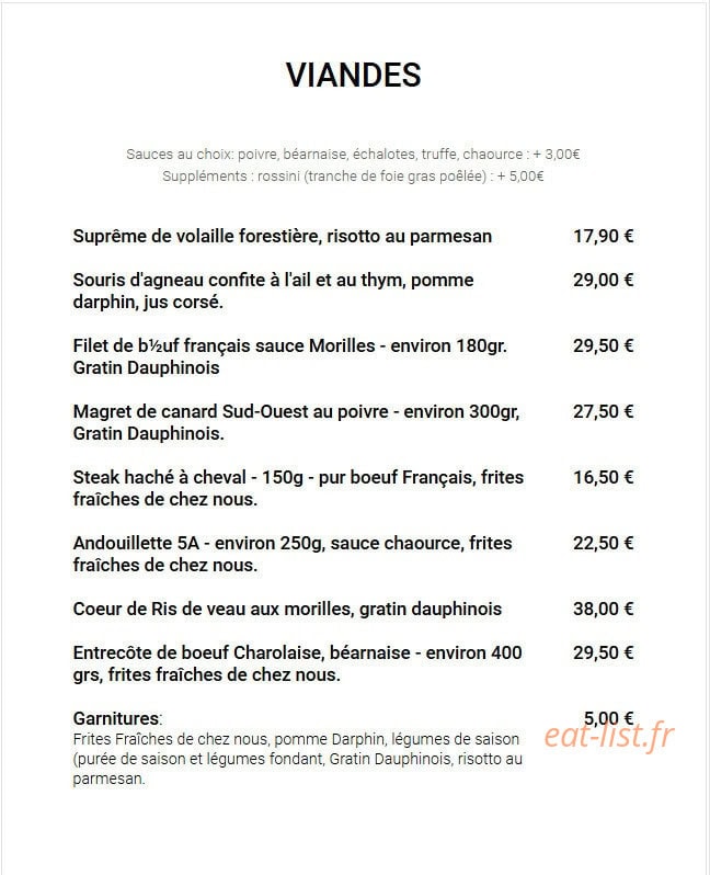 Carte et menu de Aux Délices Des Papilles à Cormontreuil — Les viandes