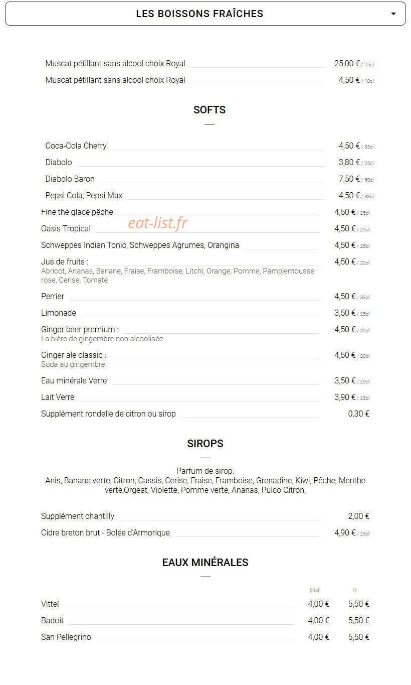 Carte et menu de Aux Délices Des Papilles à Cormontreuil — Les boissons