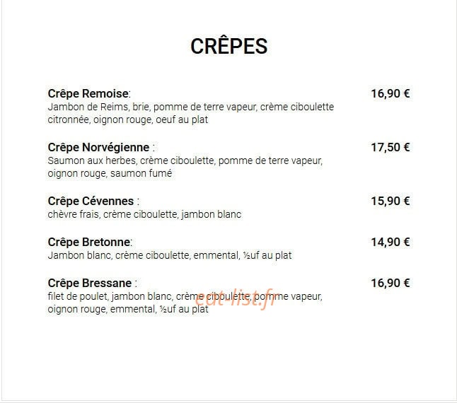 Carte et menu de Aux Délices Des Papilles à Cormontreuil — Les crêpes