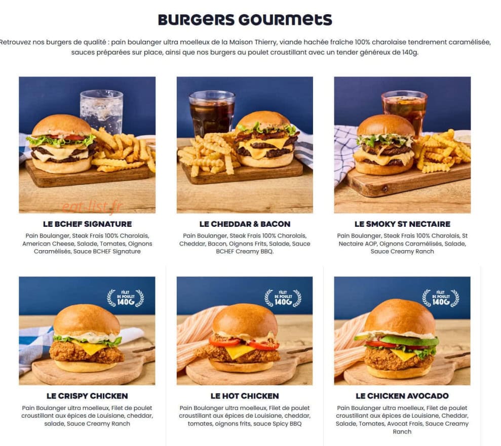 Carte et menu de B Chef à Cormontreuil — Burgers gourmets