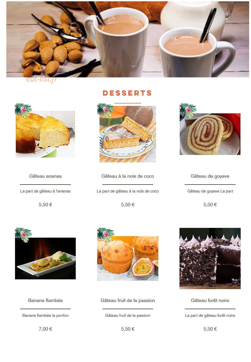A La Table Tropicale — carte page 4