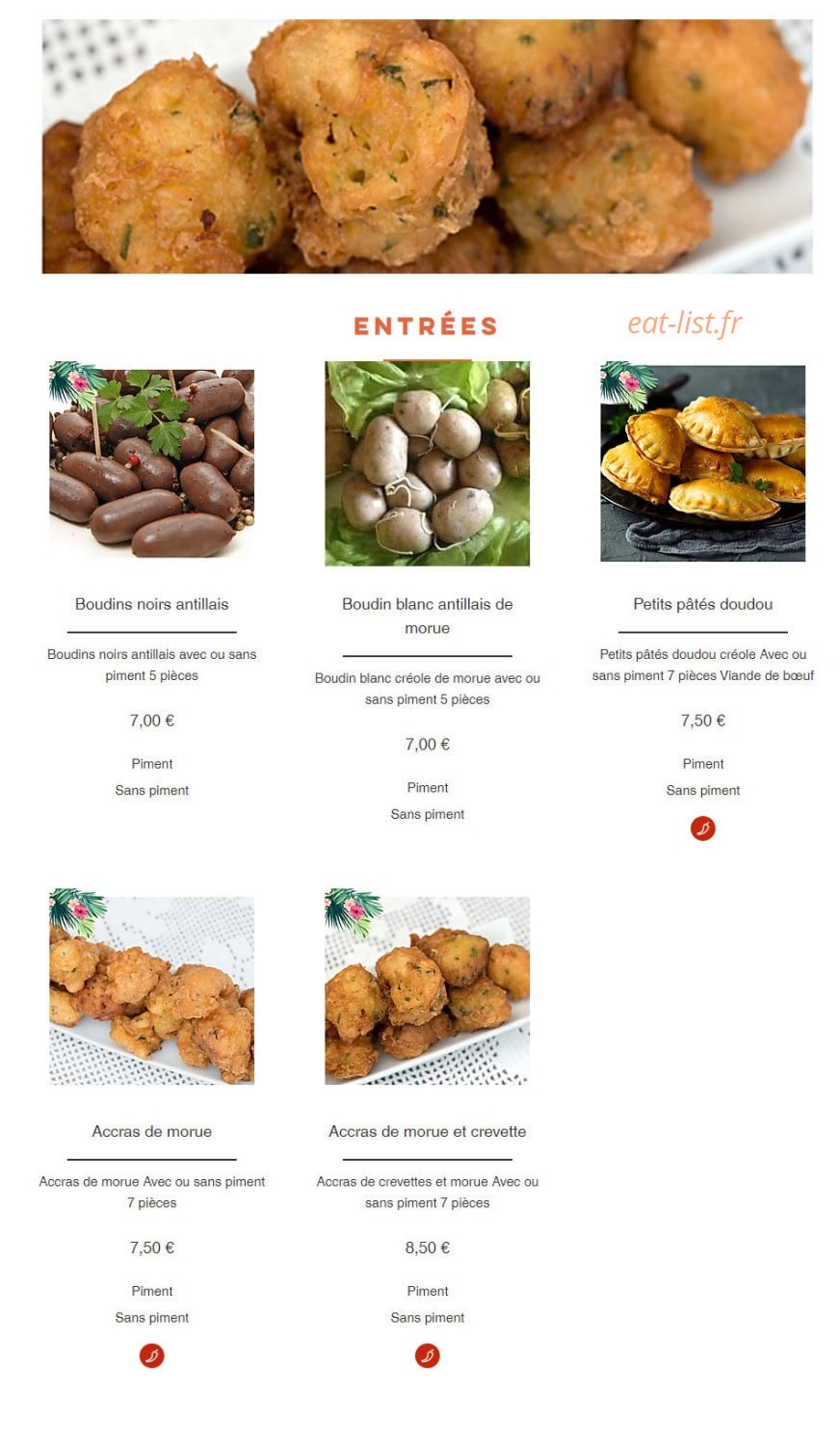 A La Table Tropicale — carte page 1
