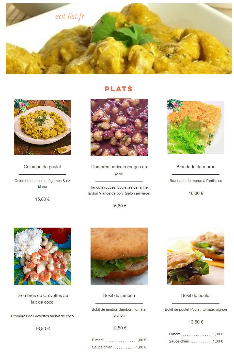 A La Table Tropicale — carte page 2