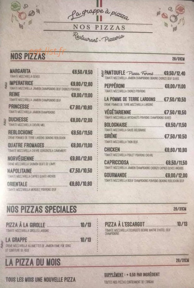 La Grappe à Pizza — carte page 2
