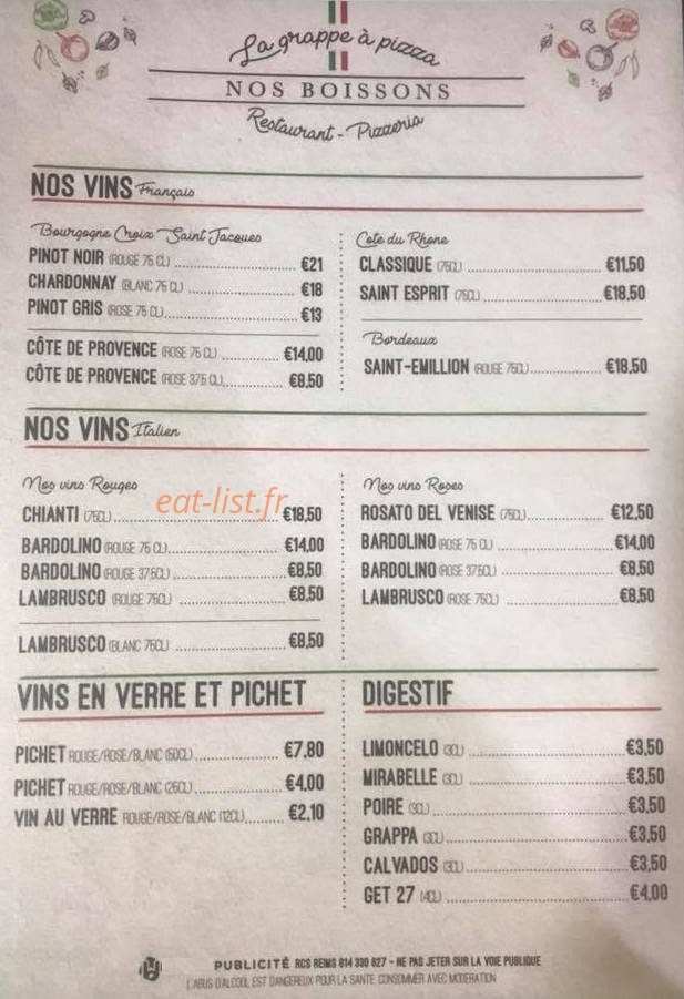La Grappe à Pizza — carte page 4