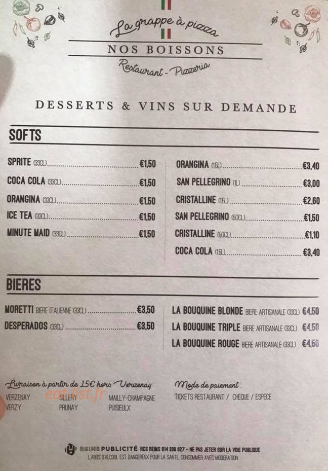 La Grappe à Pizza — carte page 3