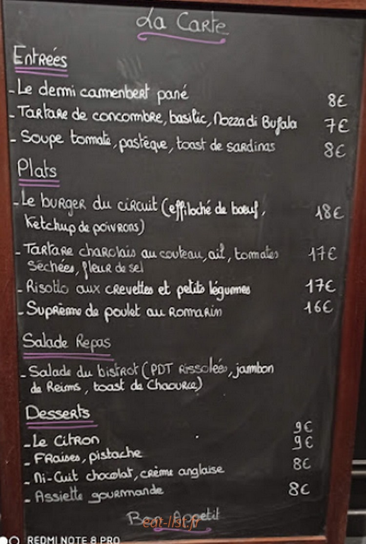 Le bistrot du circuit — carte page 1